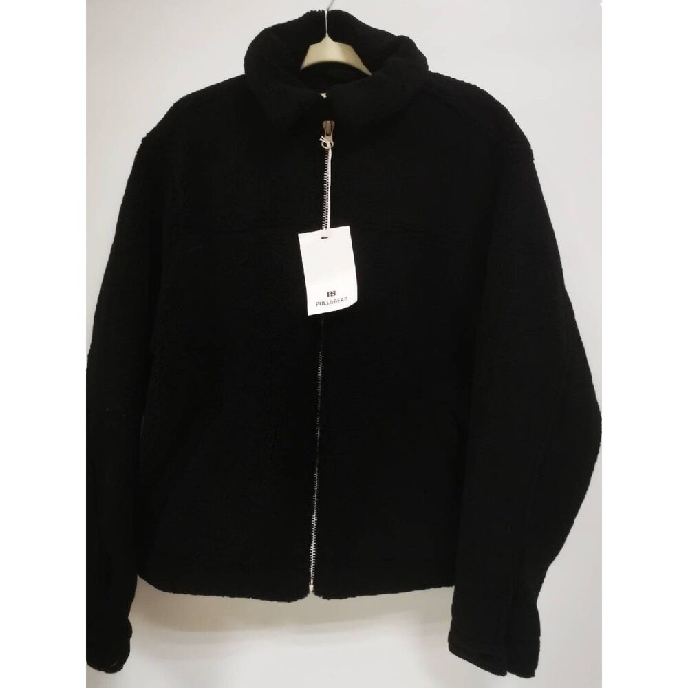 PULL BEAR Black Men's Fleece Shearling Coat Fashion Jacket